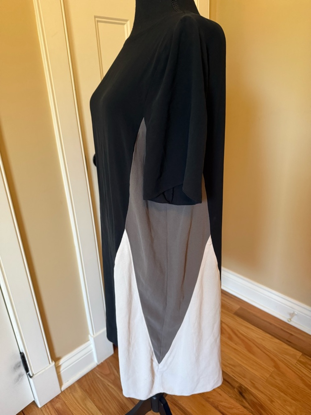 Eileen Fisher Silk Dress Georgette Crepe Shift Colorblock Lagenlook Women’s Sz M - Picture 4 of 13